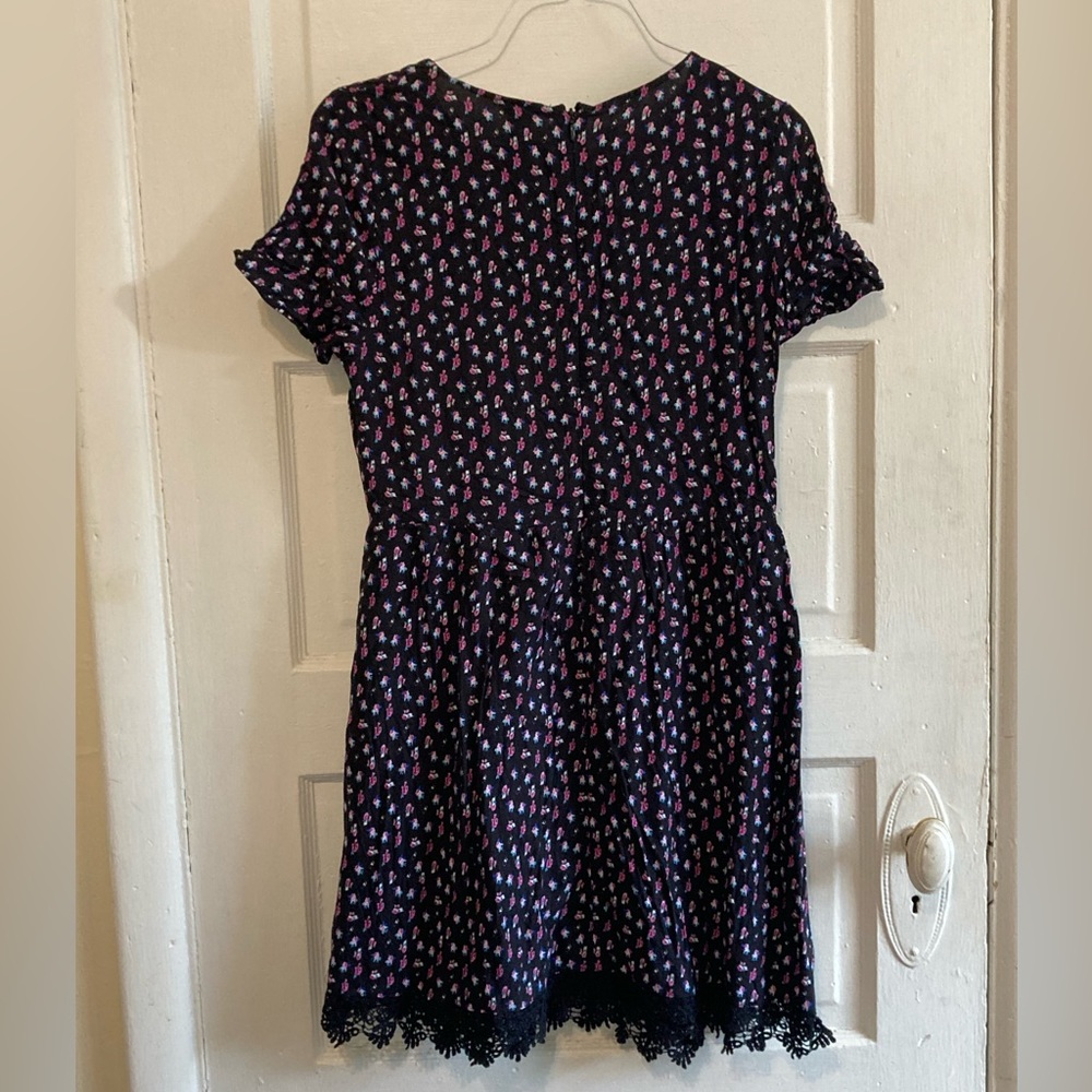 Purple Floral Mini Dress with Lace Trim